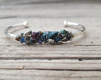 Druzy Bracelet Cuff Bracelet Druzy Layering Bracelet Rainbow Bracelet Boho Chic Bracelet Bridesmaid Jewelry Silver Bridal Boho Cuff Bracelet