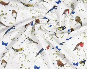 ORGANIC quality printed Poplin birds on a white background - fabric - fabric dress - high quality fabric bag deco creation sold by 20 cm