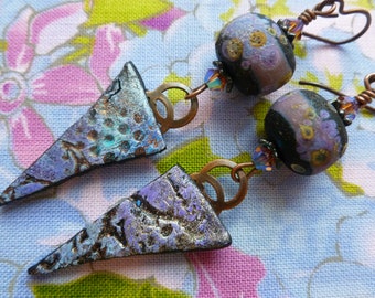 Pointed Purple Pendants, Boho Whimsical Earrings, One Of A Kind, Funky Artisan Made Earrings, Numinositybeads, outwest, Northernblooms,