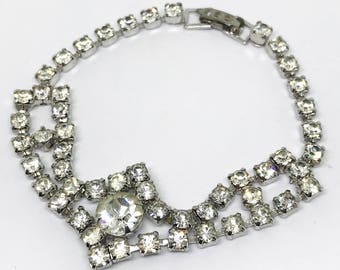 Silver Rhinestone Bracelet - Bridal Jewelry - Vintage Wedding - Bride - Something Old