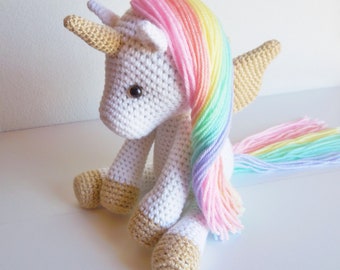 Plush Pastel Rainbow Unicorn / Stuffed Crochet Unicorn / Amigurumi Rainbow Unicorn Stuffed Animal