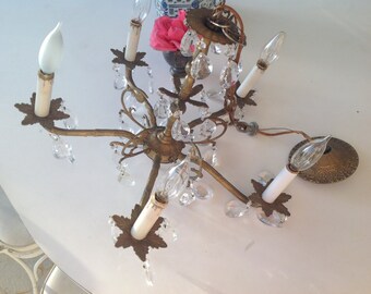 SHABBY CHIC CRYSTAL CHANDELIEr / Vintage Shabby Chic Crystal Chandelier / Paris Apt Cottage Style at Retro Daisy Girl