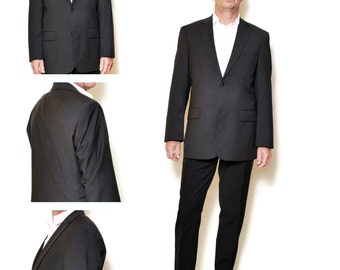 suit jacket men mens blazer black jacket 90s clothing stripe office clothes Vintage mens clothing Size 50