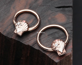 Rose Gold Ariel's Seashell Steel Captive Bead Ring