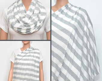 Grey Stripes Nursing Scarf - Nursing Cover - Nursing Cover Scarf - Nursing Infinity Scarf - Infinity Scarf