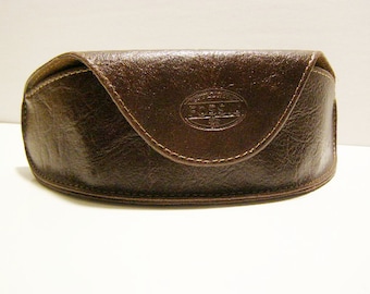 Vintage Fossil Eye Glass Case, Designer Brown Leather Shade Holders, Fossil Brand Sunglasses Leather Case with Magnetic Clasp