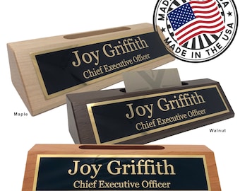 Personalized Business Desk Name Plate with Card Holder - Made in USA - Free Domestic Shipping