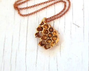 Real Honeycomb Necklace, beehive pendant