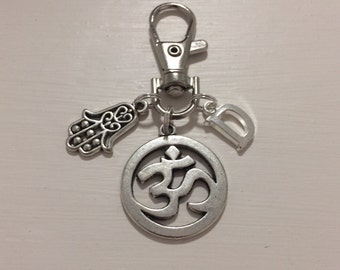 Ohm Keychain - Hamsa Hand Keychain - Initial Keychain - Personalised - Yoga Gift