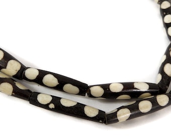 Mudcloth Batik Bone Beads Long Cylinders Africa 117337