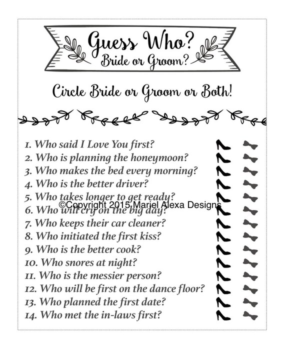 Guess Who Bride Or Groom Bridal Shower Game Instant