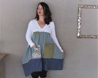upcycled sweater tunic dress wearable art patchwork clothing Ralph Lauren recycled L tunic Mori Girl handmade Lagenlook LillieNoraDryGoods