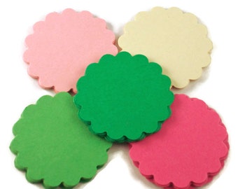Two Inch Die Cut Paper Circles Scalloped Circles in Botanical Set of 50