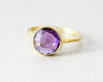 Gold Purple Amethyst Ring - Gemstone Ring, Stackable ring - February Birthstone Ring