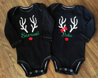 Infant Reindeer Bodysuit, Personalized, Boy and Girl Christmas Bodysuit, My First Christmas Bodysuit