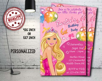 Barbie Invitation, Barbie Birthday, Barbie Party, Barbie Crad, Barbie Printable, Barbie Invitations, Barbie, Girl Invitation, Girl, Girls