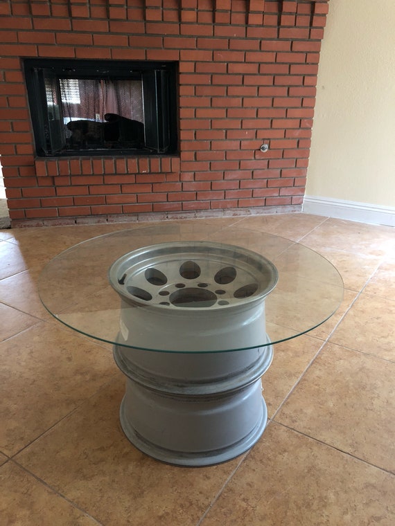 Glass Top Car Rim Coffee Table