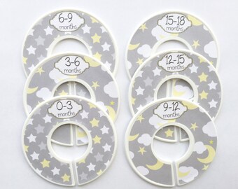 6 Baby Closet Dividers, Nursery Organizers, Moon and Stars, Clothes Closet Organizers, Infant Closets, Infant Clothes Organizers 0-18mo #701