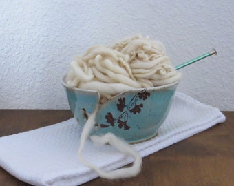 Yarn Bowl - Handmade Stoneware Ceramic Pottery - Blue Celadon and White - Ginkgo