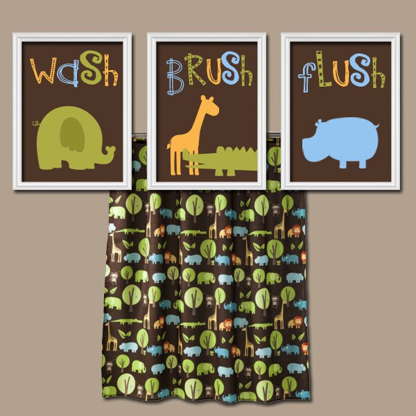 Jungle Animal BATHROOM Wall Art Canvas or Prints Boy Girl