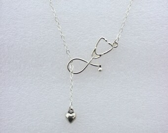 Nurse Necklace-Lariat Necklace-Nurse Jewelry-Stethoscope Necklace-Heart Necklace-RN Necklace-Medical Jewelry-Physician Gift-Nurse Gift-RN-Id