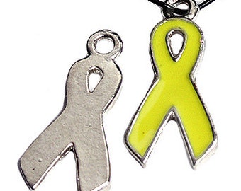 19mm Yellow Hope Awareness Ribbon Charms -4 Pieces - 4001