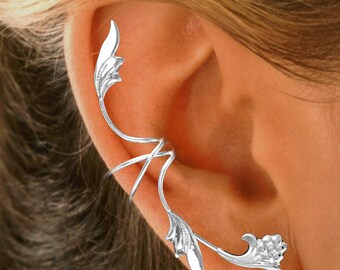 Full Ear, Leaf Flower Non-Pierced Ear Cuff in Sterling Silver or Gold on Sterling #5-FL-