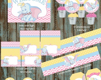 Dumbo Party Package, Disney Dumbo Package, Printable Dumbo Decorations, Dumbo Party Supplies, Dumbo Baby Shower, Dumbo Centerpieces, Dumbo