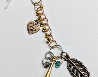 Handmade keychain with gold,bronze, and silver accent charms and beads