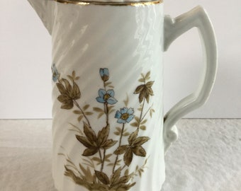Vintage Fluted Hand Painted Transferware Coffee / Chocolate Pot / Aesthetic Era