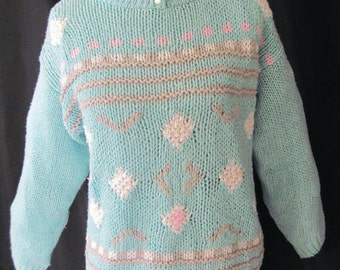 Sweater, mint green sweater, pullover sweater, vintage 80's sweater, Cottage Chic sweater
