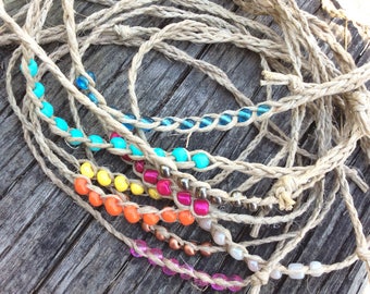 Wish Friendship Anklets and Bracelets - hemp - eco friendly - tie on - biodegradable / boho anklet/ boho jewelry / hemp anklet/ summer