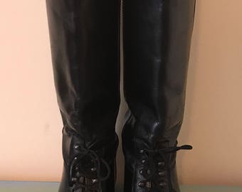 The Rider Italian Made Black Vintage Leather Riding Boots ~ Women's Size 6