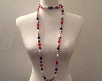 Flapper - Blue Red White - Bold Necklace - Long Necklace - Statement Necklace