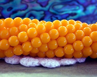 4mm Druks, Czech Glass Druks, Round Glass Beads, Opaque Sunflower Yellow Beads, Beads, Druk Beads CZ-521