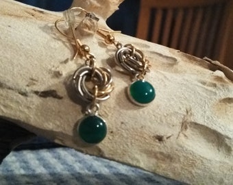Chainmail Rosette dangles with stone drops