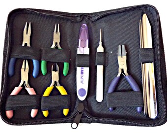 BeadSmith Tool Kit, Mini Plier Kit, Jewelry Plier Set, Set of 5 Pliers, 8Pc Plier Kit, Canvas Case, Includes ScoopEEZ, UK Seller