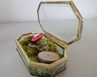 vintage glass and brass box ring keeper
