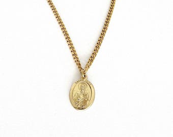 St. JUDE Medal Pendant Necklace Patron Saint Impossible Causes 24" Chain ITALY Saint Jude GOLD Plate Necklace in Box