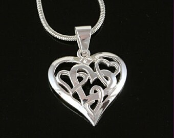 Sterling Silver Pendant, Silver Heart Pendant, Silver Filigree Heart Necklace, 925 Silver Pendant, Valentine's Gift for Her, UK Seller
