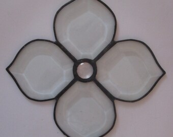 Stained Glass Flower Suncatcher with Faceted Jewel
