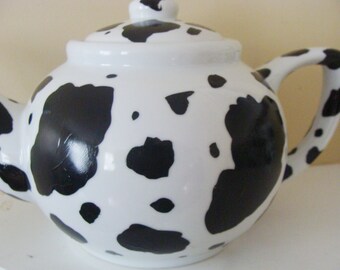 Cow Teapot, Cow Print, Farm, Country decor, Hand Painted