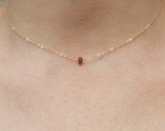 Raw Ruby Necklace, Gold Choker, July Birthstone Tiny Natural Ruby Raw Stone Necklace, Minimal Dainty Real Ruby Sterling Silver Gold Choker