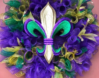 Mardi Gras Wreath, Mardi Gras Wreath, Mardi Gras, Wreath, New Orleans, Carnival, Louisiana, Fleur di lis