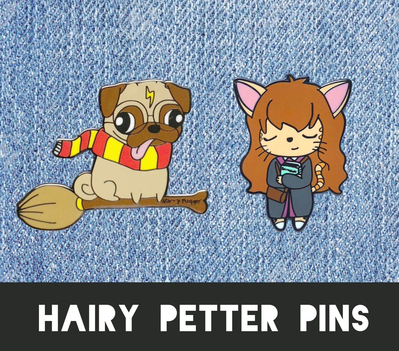 HARRY POTTER PET pins Pug Ginger Cat Pun Funny Pin enamel