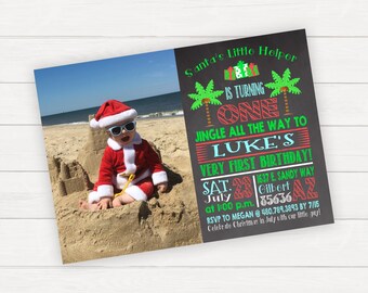 Christmas in July Birthday Invitation Christmas Invitation Santa Invitation 1st Birthday First Birthday Printable Birthday Invitation