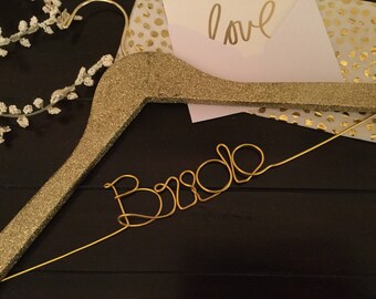 Sparkle Gold Glitter Hanger/ Gold Hooks/Gold Champagne Glitter/Bride gift/Personalized Wedding Hanger/ Brides Hanger/ Bride/Wedding Hanger