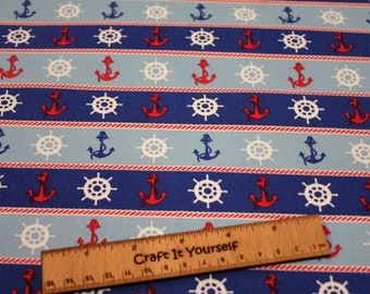 red white blue Anchors 100% cotton fabric 44 inch / 110cm Nautical boats ships