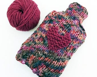 Hot Water bottle and cover - handknitted - gift idea