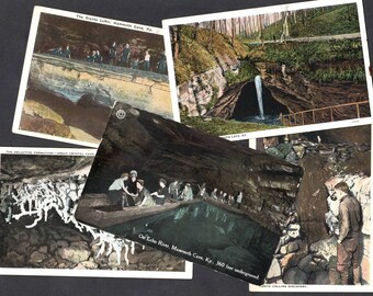 Vintage Mammoth Cave Postcards Kentucky Floyd Collins Crystal Cave Echo River Giants Coffin Unused Lot of 5